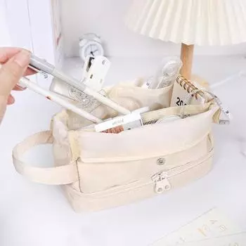 Пенал большой емкости с ручкой, удобная стильная сумка для хранения канцелярских принадлежностей для школьных принадлежностей розовый