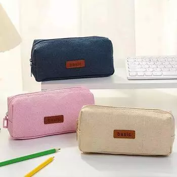 Пенал большой емкости с застежкой-молнией, однотонный чехол для ручек, держатель для ластиков для ручек, офис и дом темно-синий