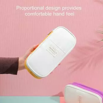 Пенал большой емкости с застежкой-молнией в стиле пэчворк, сумка для ручек и ластик для ручек небесно-голубой