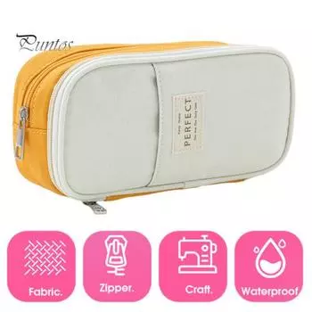 Пенал большой емкости с застежкой-молнией в стиле пэчворк, сумка для ручек и ластиков, сумка для канцелярских принадлежностей для офиса и дома, многоцелевой органайзер небесно-голубой