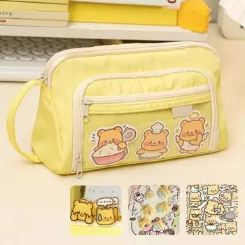 Пенал большой емкости с застежкой-молнией и рисунком медведя из мультфильма, сумка для карандашей с ручкой-ремешком для студентов B