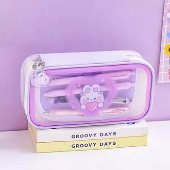 Пенал большой емкости, сумка для ручек с мультяшной ручкой, прозрачная пенал для девочек, школьные принадлежности, стационарные принадлежности розовый