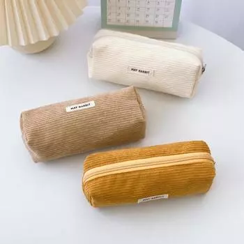 Пенал большой емкости, вельветовая сумка для карандашей, многоцелевая сумка для канцелярских принадлежностей, на молнии серый