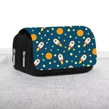 Пенал большой емкости водонепроницаемый двухслойный мультяшный флип звездное небо космонавт ручка сумка школьная D