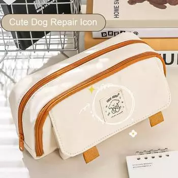 Пенал большой многофункциональный сумка многокарманный дизайн гладкая молния ручки линейка ластик зелёный