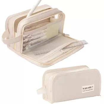 Пенал большой вместимости, стильный и удобный, для ручек, подходит для старшеклассников и учеников средней школы, бежевый чехол, простой,