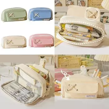 Пенал для девочек, пенал для канцелярских принадлежностей, косметичка, холщовая сумка для ручек, органайзер для карандашей, канцелярский чехол для школы и офиса зелёный