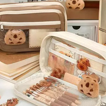 Пенал для хранения, сумка для ручек для школы, офисных принадлежностей для мальчиков и девочек подростков бежевый