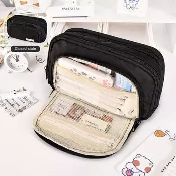 Пенал для канцелярских принадлежностей большой емкости с застежкой-молнией, просторное отделение для хранения, водонепроницаемая ткань бежевый