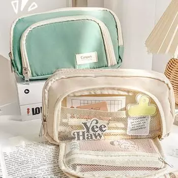 Пенал для канцелярских принадлежностей большой емкости с застежкой-молнией, просторное отделение для хранения, водонепроницаемая ткань зелёный