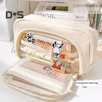 Пенал для канцелярских принадлежностей большой емкости с застежкой-молнией, просторное место для хранения, водонепроницаемый тканевый органайзер для карандашей чёрный