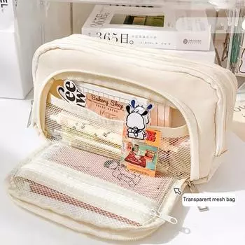 Пенал для канцелярских принадлежностей большой емкости с застежкой-молнией, просторное место для хранения, водонепроницаемый тканевый органайзер для карандашей чёрный