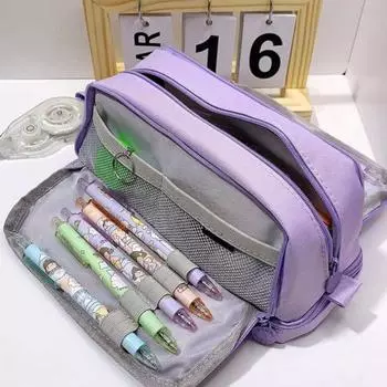 Пенал для канцелярских принадлежностей Несколько отделений на молнии Сетчатые карманы Большая вместимость для хранения ручек темно-синий