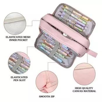 Пенал для канцелярских принадлежностей с несколькими отделениями на молнии, сетчатыми карманами, большой вместимостью, органайзером для хранения ручек, школьным офисом темно-синий
