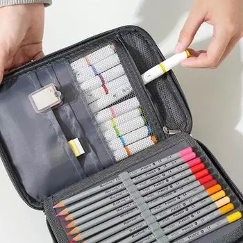 Пенал для карандашей большой емкости с матовым покрытием, коробка для канцелярских принадлежностей с застежкой-молнией, съемная сумка для хранения учебных принадлежностей чёрный