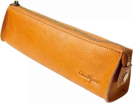 Пенал для карандашей из натуральной кожи, тонкий, стильный, кожаный, итальянская кожа, гладкая молния, маленькая перьевая ручка, канцелярские принадлежности, коричневый [Dom Teporna] коричневый