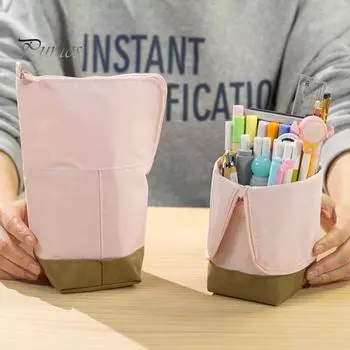 Пенал для карандашей на ножках с застежкой-молнией, однотонный держатель для ручек, большой емкости, легкий, моющийся пенал бежевый