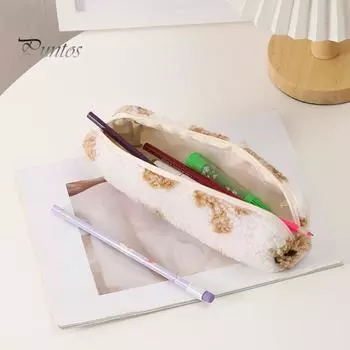 Пенал для карандашей, плюшевая косметичка с застежкой-молнией, большая вместимость, портативная сумка для ручек с принтом медведя, сумка для гаджетов B