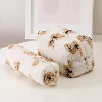 Пенал для карандашей, плюшевая косметичка, застежка-молния, большая вместимость, портативная сумка для ручек с принтом медведя B