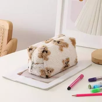 Пенал для карандашей, плюшевая косметичка, застежка-молния, большая емкость, портативный медведь B