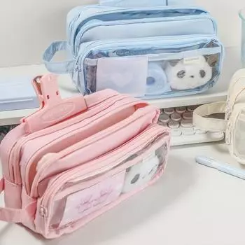 Пенал для карандашей поэтапного типа с 3 отделениями, прозрачный передний кремовый цвет, сумка для хранения канцелярских принадлежностей в школе