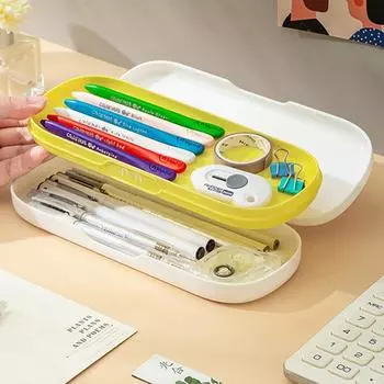 Пенал для студентов-художников, детский пенал, простой, симпатичный, большой емкости, двухслойный, многофункциональный розовый