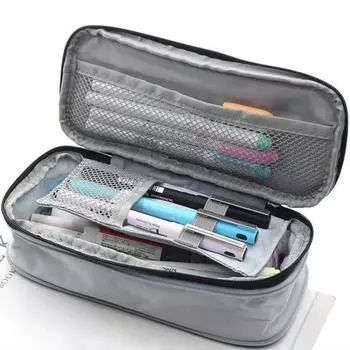 Пенал двухслойный, большой емкости на молнии, канцелярские принадлежности, сумка для ручек, органайзер, школьные принадлежности для колледжа небесно-голубой