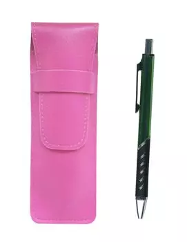 Пенал из розовой зернистой кожи, металлический цвет, шариковая ручка, зеленая SASP-SI2067BP-G