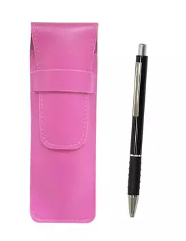 Пенал из розовой зернистой кожи с металлическим держателем и шариковой ручкой, черный и SASP-WZ2067BP-B