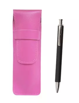 Пенал из розовой зернистой кожи с резиновым стержнем, латунная шариковая ручка, набор, черный цвет SASP-HS301B