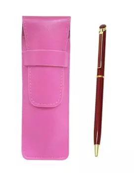 Пенал из розовой зернистой кожи с вращающейся шариковой ручкой из эпоксидной смолы, красный SASP-WD002-R