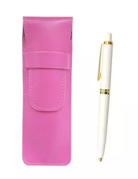 Пенал из розовой зернистой кожи в европейском стиле с латунными деталями и шариковой ручкой ударного типа, белый SASP-NXB-W