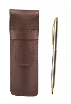 Пенал из зернистой коровьей кожи шоколадного цвета, набор шариковых ручек из нержавеющей стали 902 SASTYO-902