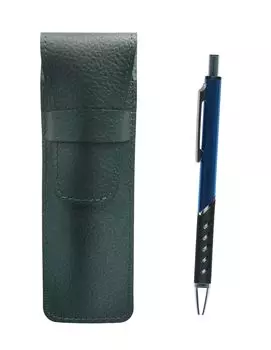Пенал из зернистой кожи цвета зеленого мха Шариковая ручка металлического цвета синего цвета SASMG-SI2067BP-L