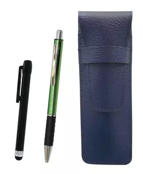Пенал из зернистой кожи синего цвета, металлический стикер черного цвета и шариковая ручка с металлическим покрытием, набор зеленый и SASL-ALB-WZ2067BP-G