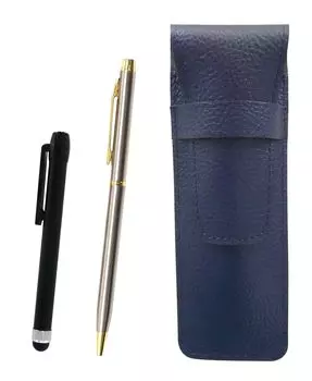 Пенал из зернистой кожи, синий, металлический стержень, черный и шариковая ручка из нержавеющей стали 902 SASL-ALB-902