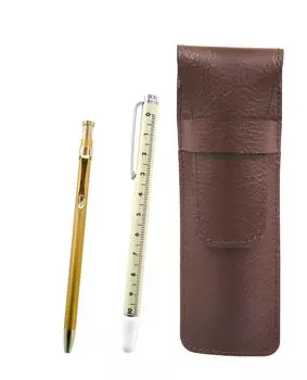 Пенал из зернистой телячьей кожи шоколадного цвета с выдвижной измерительной линейкой и набором из тонкой шариковой ручки 60 Gold (SASTYO-708W-SV60KBP)