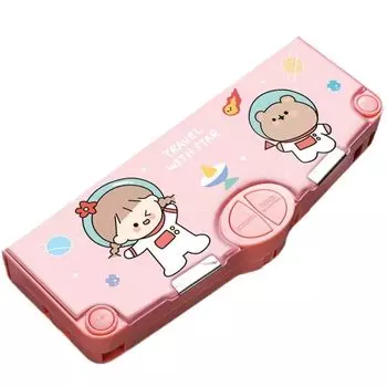 Пенал JUSTBOKU для начальной школы, магнитный карандаш, стильный для девочек, чехол, держатель, розовый, в форме коробки, милый, (розовый)
