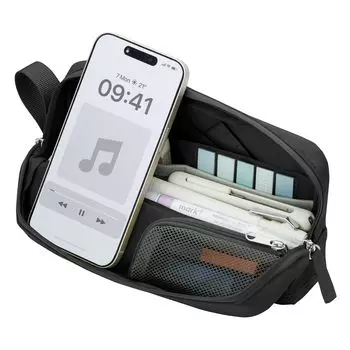 Пенал Kokuyo большой вместимости для инструментов с полужестким корпусом, карманом, черный, F-VBF262D чёрный