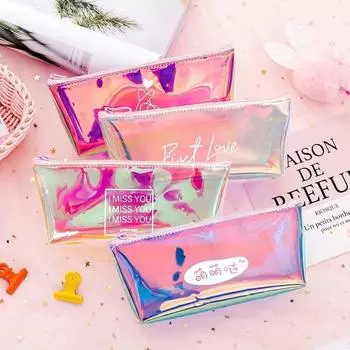 Пенал Контейнер-Органайзер Лазерный Красочный Прозрачный Желейный Мешок Школьные Поставки фиолетовый