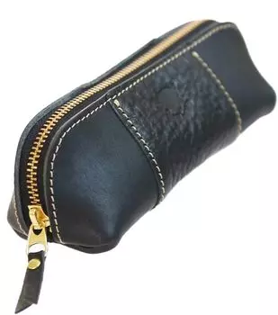 Пенал кожаный пенал держатель для карандашей натуральная кожа Tochigi кожа для взрослых Сделано в Японии Большая вместимость Простой бренд Porco Rosso Треугольный мужской чёрный