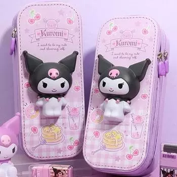 Пенал Kuromi объемный круглый двухъярусный, 1 штука, фиолетовый