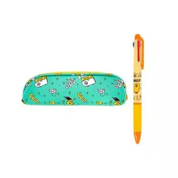 Пенал Line Friends B&F Stick #2 + набор шариковых ручек Sally, 3 цвета, разные цвета, 1 комплект