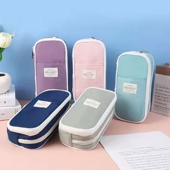 Пенал Macaron большой емкости, органайзер для ручек, сумка на молнии, двухслойный, несколько мест для хранения розовый