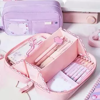 Пенал многослойное хранение большой дизайн отделения для ручек пенал для студентов света кофе