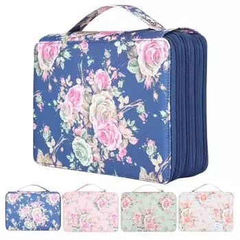 Пенал на 200 отделений с принтом, 4-слойный держатель для ручек, карман для хранения канцелярских принадлежностей Blue Background Rose