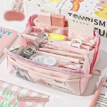 Пенал ярких цветов, милая модная, простота, однотонная сумка-карандаш, 10 слоев, большая вместительная сумка для хранения канцелярских принадлежностей, студенческая сумка