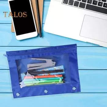 Пенал с 3 кольцами и прозрачным окном из ПВХ, водонепроницаемый чехол-карандаш из ткани Оксфорд, сумка для канцелярских принадлежностей большой емкости с застежкой-молнией для школы темно-серого