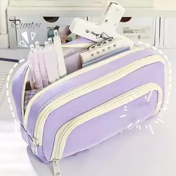 Пенал с 3 отделениями, большой вместимостью, застежка-молния, контейнер для ручек, маркеров, ластиков, визиток, органайзера розовый