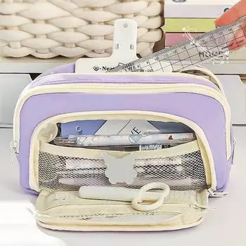 Пенал с 3 отделениями, большой вместимостью, застегивается на молнию, контейнер для ручек и маркеров синий